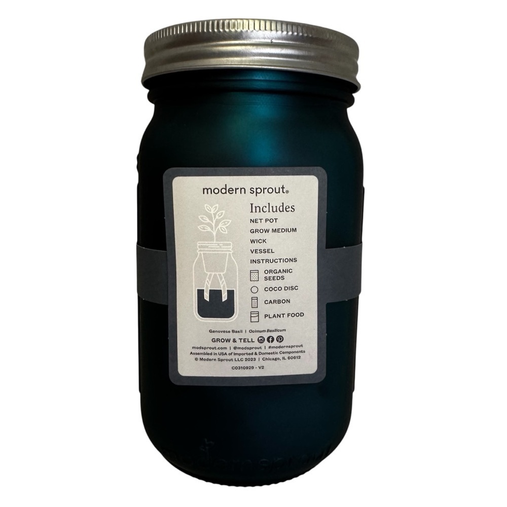 Modern Sprout Basil Hydroponic Grow Kit Dark Green Jar All in One Kit  NEW - Picture 5 of 7